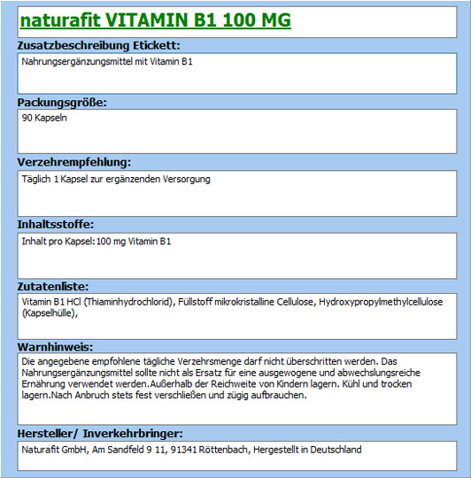 NATURAFIT Vitamin B1 100 mg Kapseln