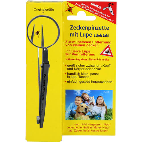 ZECKENPINZETTE Chirurgenstahl mit Lupe